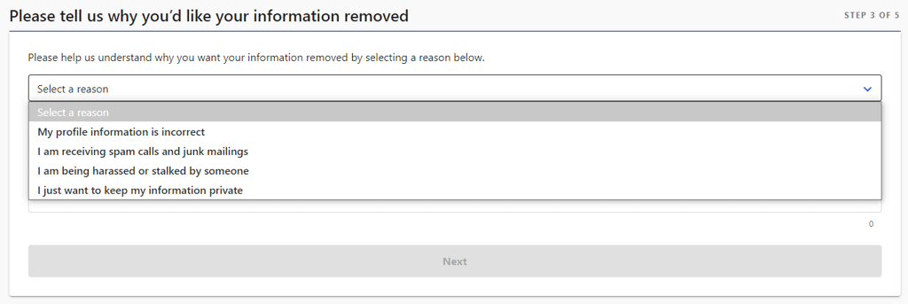 select a reason whitepages