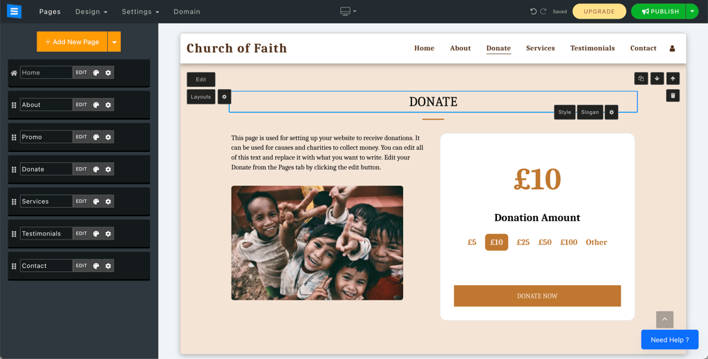 SITE123 donate feature integration