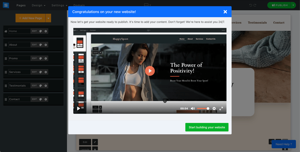 SITE123 editor introduction