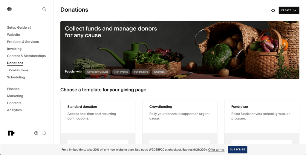 Squarespace donations integration