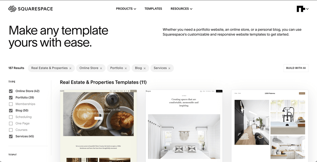 squarespace property templates