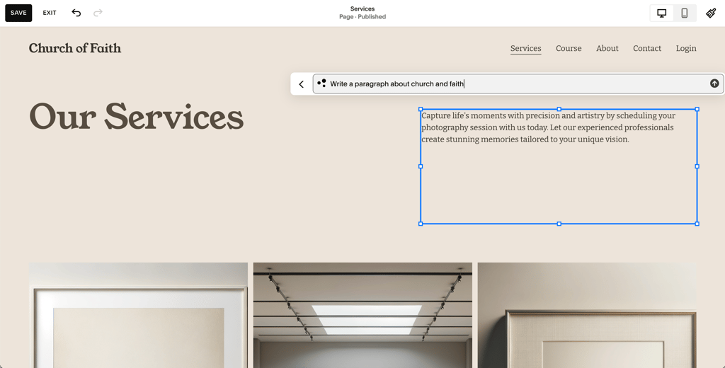 Squarespace AI text generator