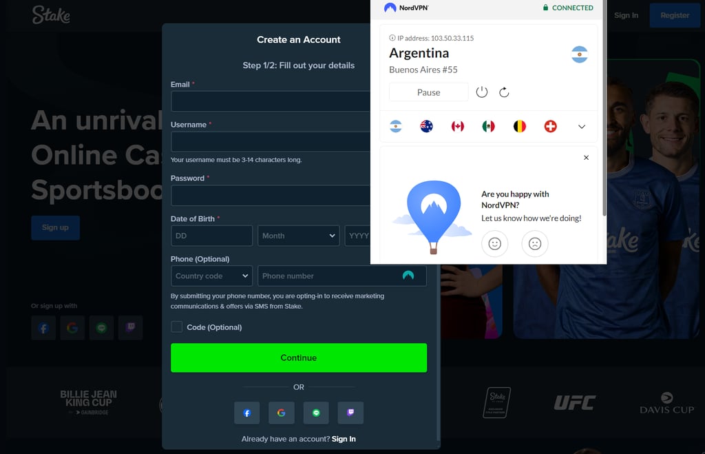 stake create account with nordvpn