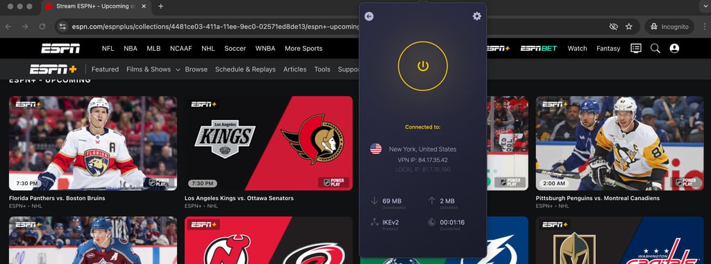 ESPN Plus with Cyberghost VPN
