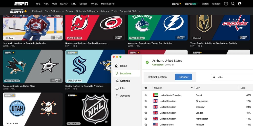 ESPN Plus with IPVanish VPN