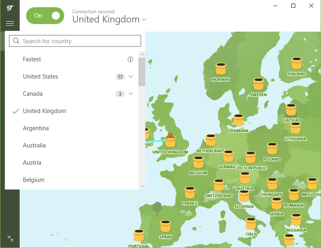 Tunnelbear locations map