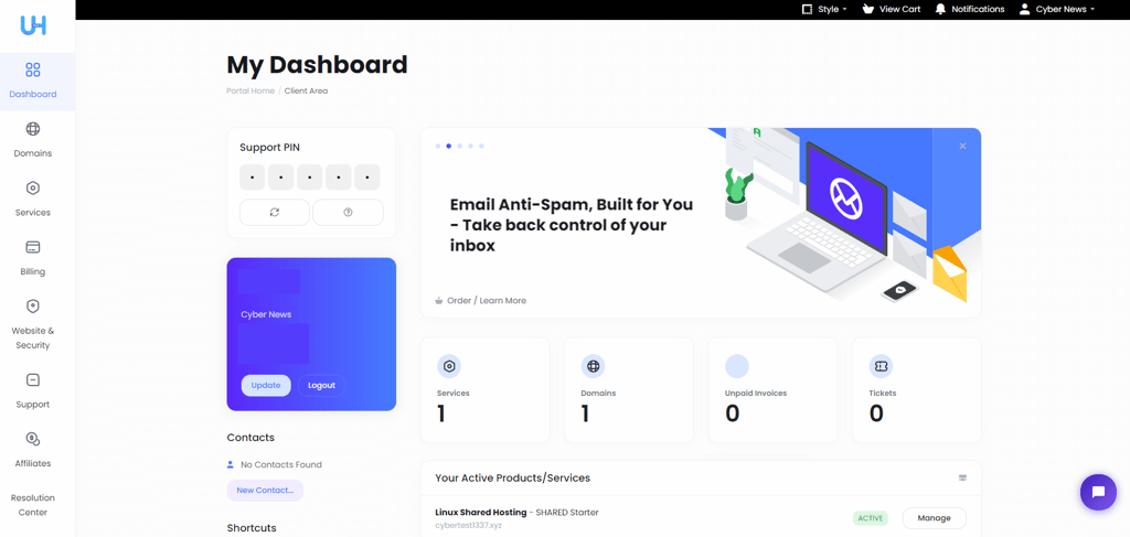 UltaHost Dashboard