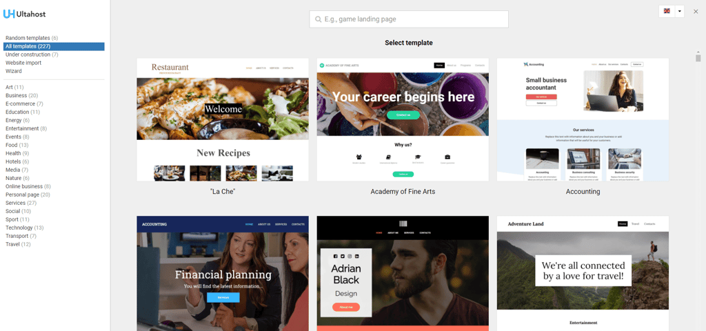 UltaHost web builder templates