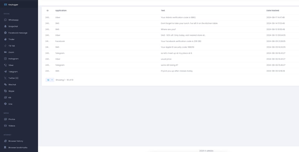 umobix text message monitoring keylogger