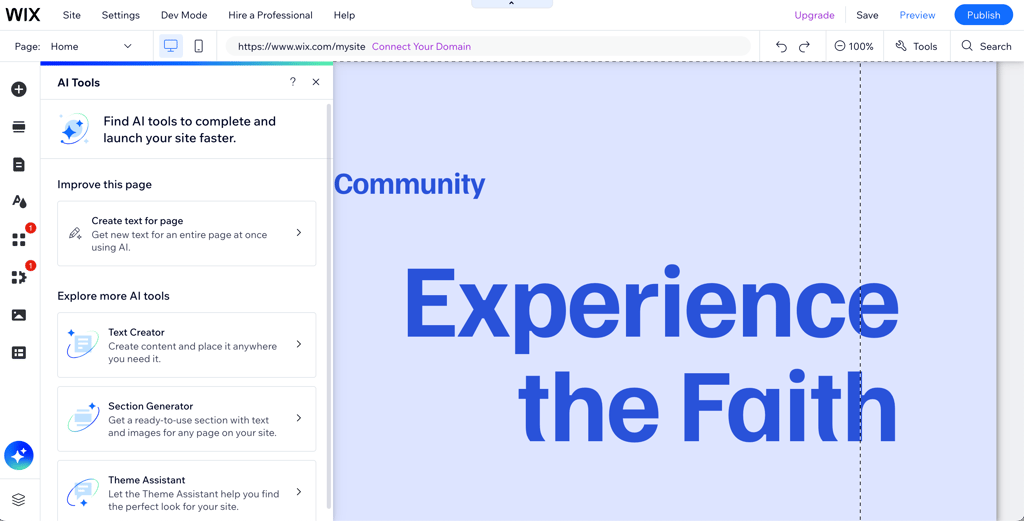 Wix website builder editing