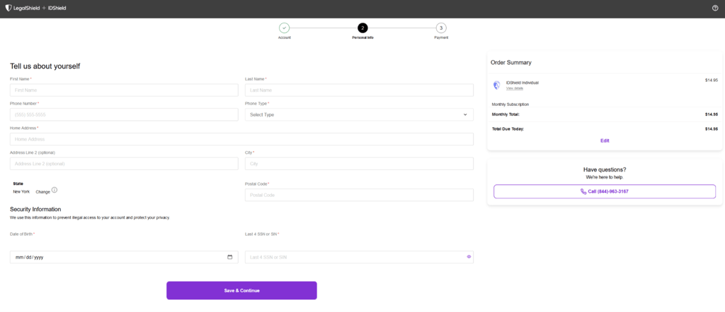 Creating IDShield account