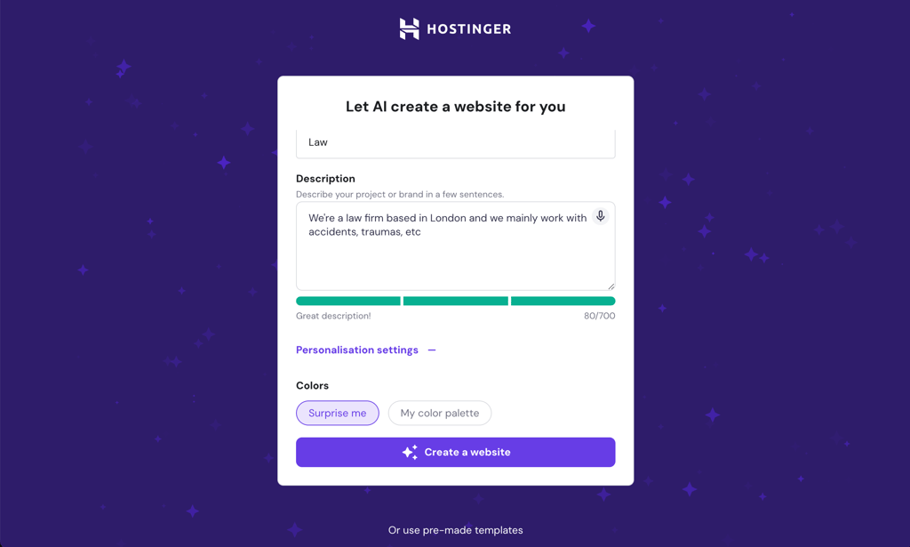 hostinger ai website builder