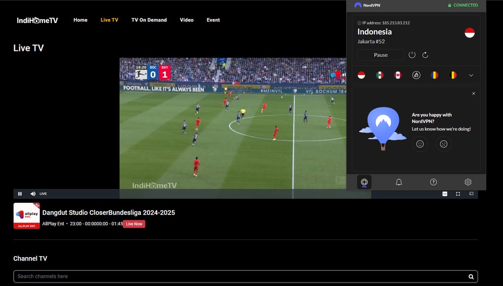 indihometv stream with vpn