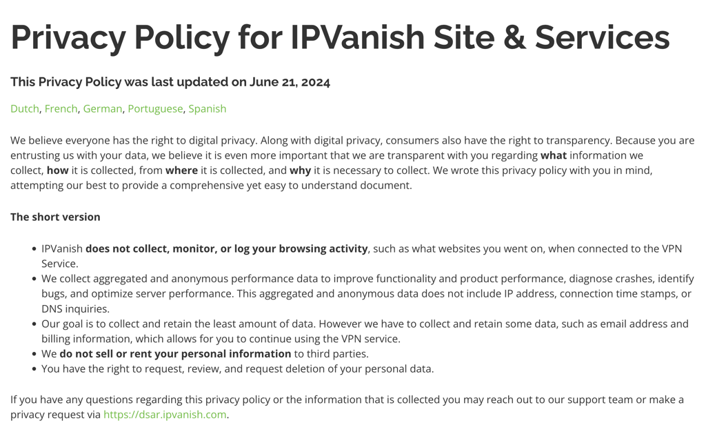 ipvanish privacy policy