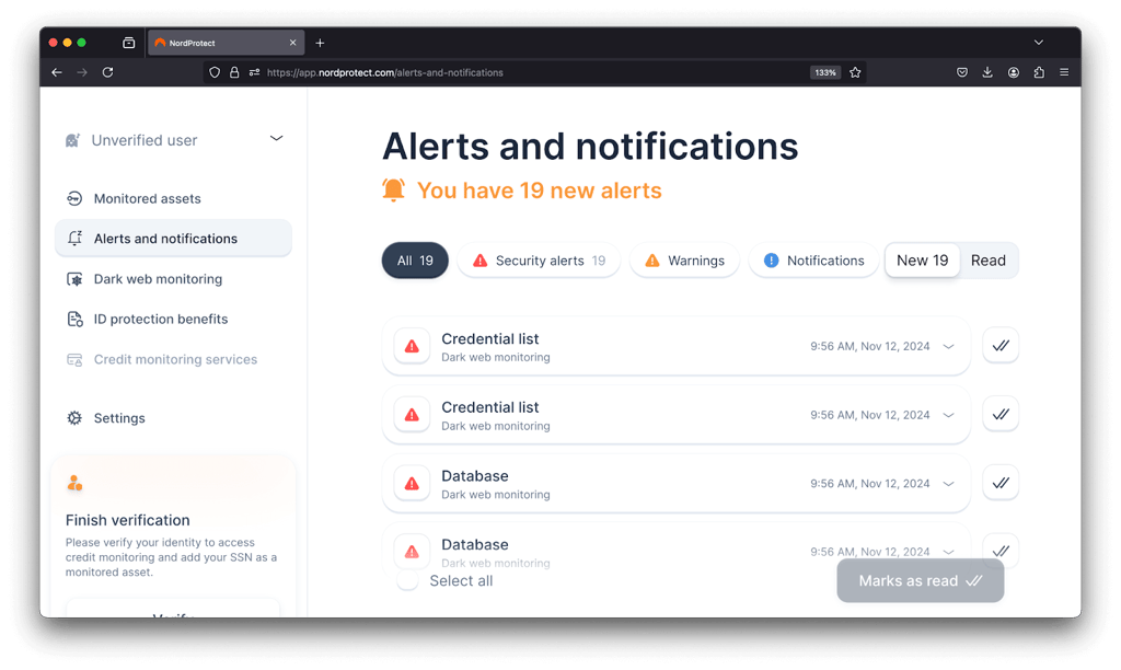 nordprotect alerts and notifications