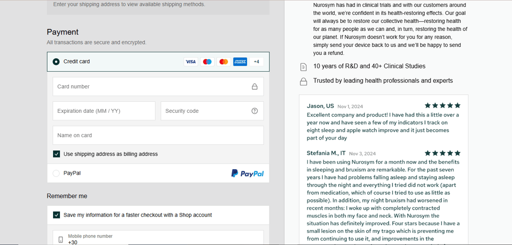 Nurosym payment options