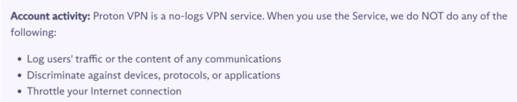 proton no logs privacy policy