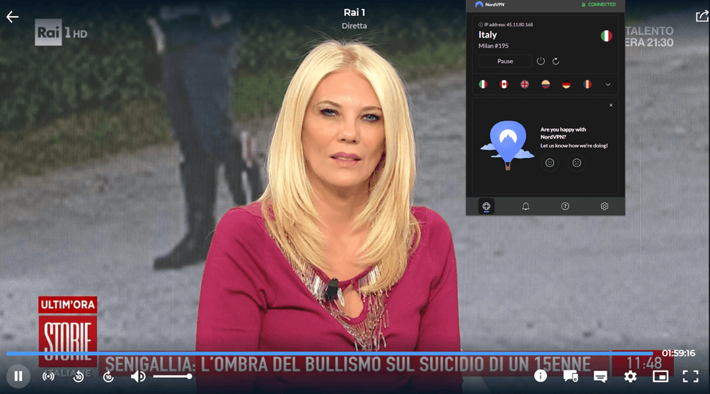 rai with nordvpn italy server