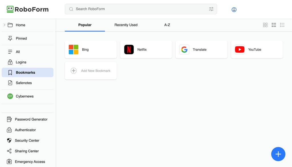 RoboForm Bookmarks manager