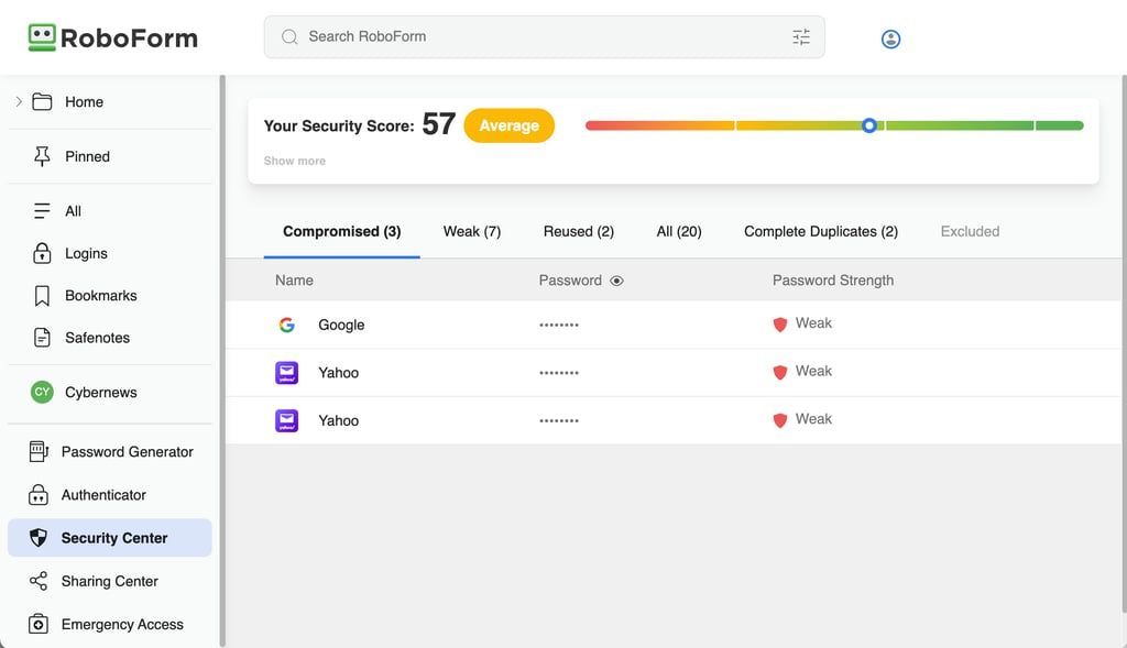 RoboForm Security Center