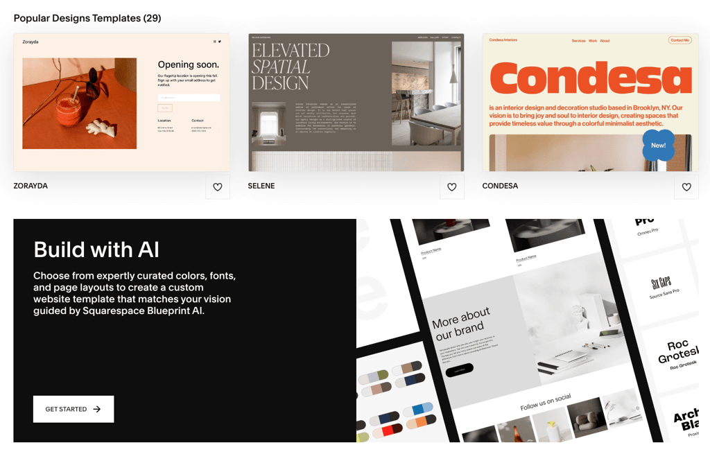Squarespace template gallery