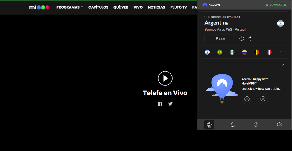 Watching Telefe with NordVPN