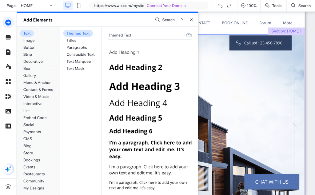 Wix's drag-and-drop editor