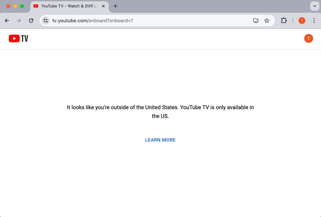 youtube tv outisde us error message