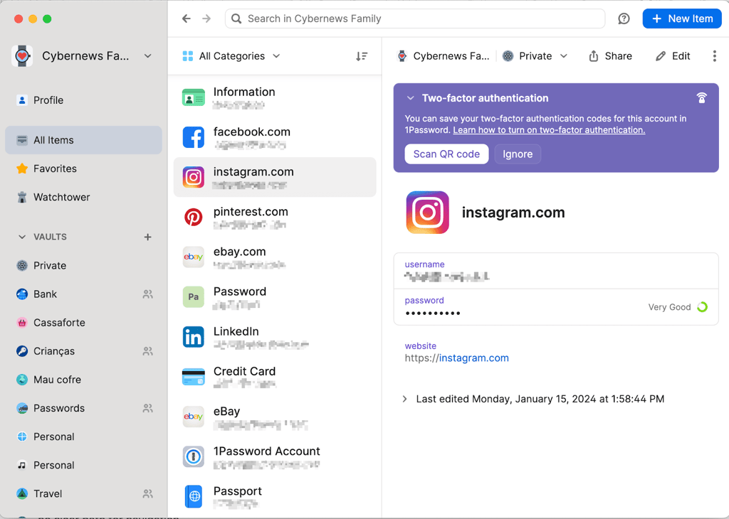 1password interface