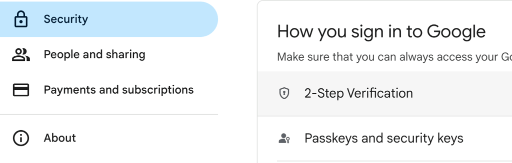 2fa settings on google