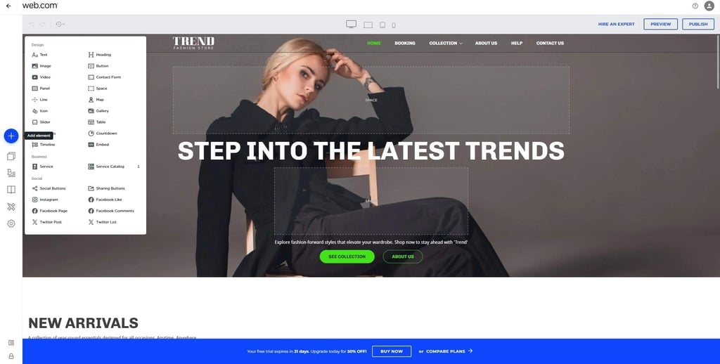 Web.com review menu
