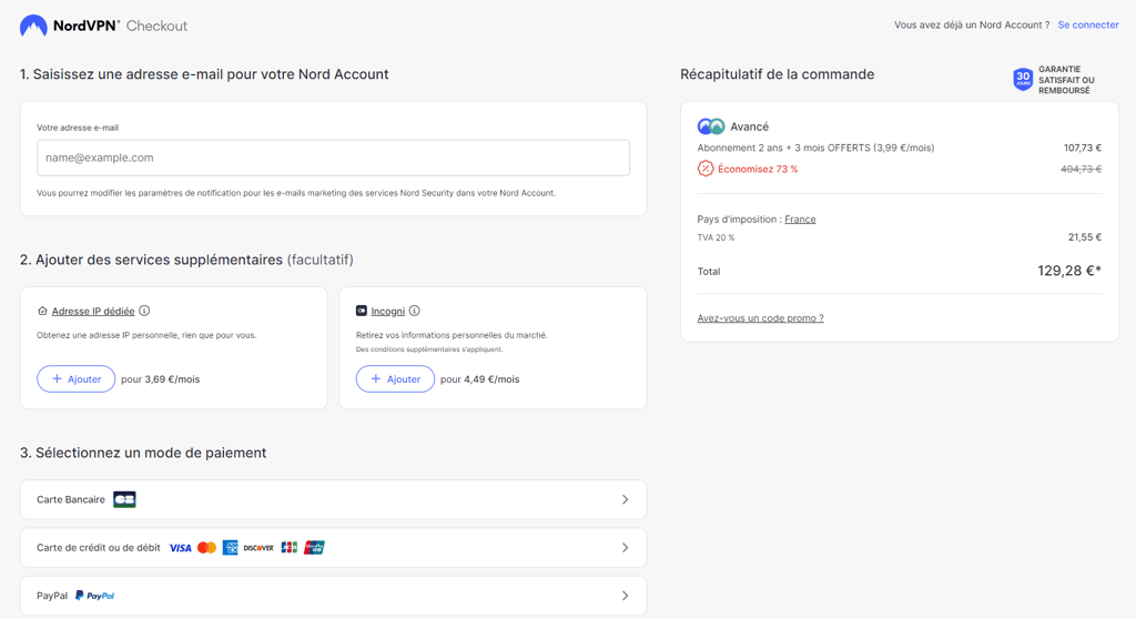 NordVPN checkout form french