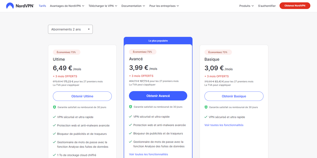 NordVPN subscription plans August 2024 french