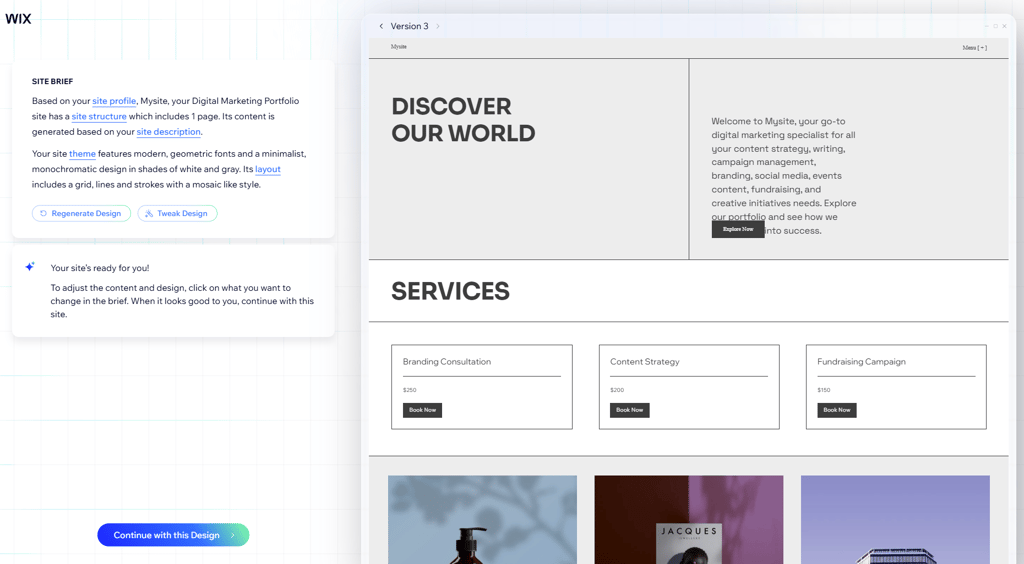 Wix AI-generated website