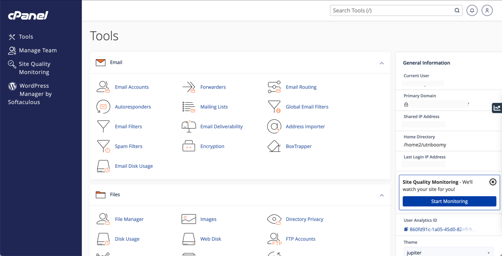 Bluehost cPanel area