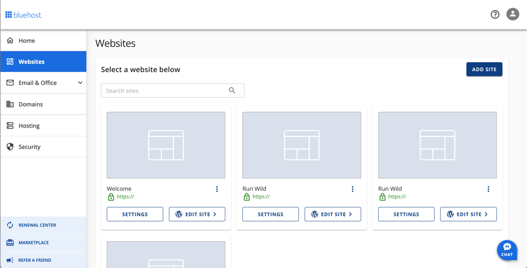 Bluehost websites