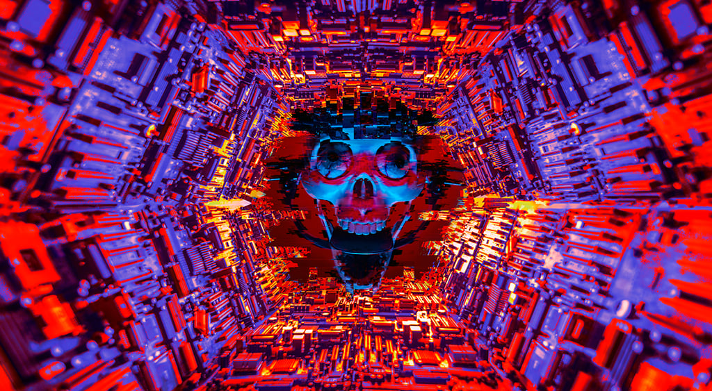 Evil artificial intelligence skull
