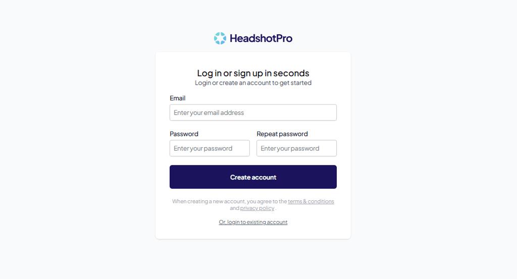 headshot pro create account