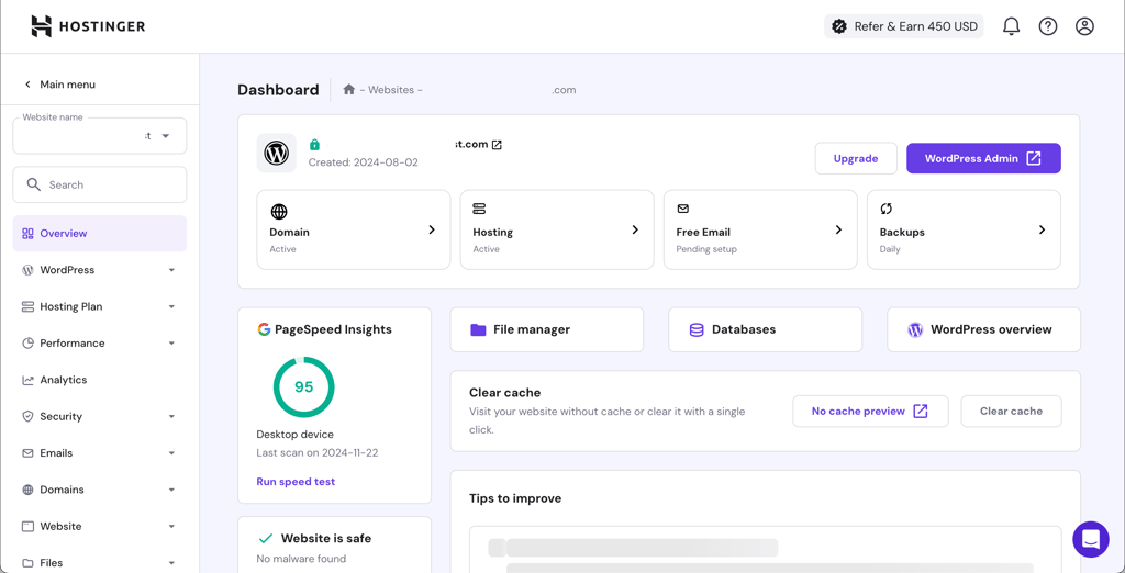 Hostinger WordPress management