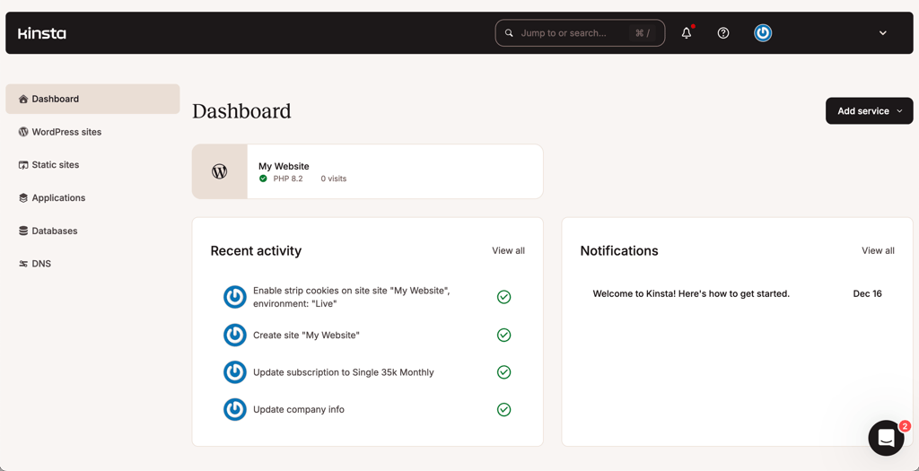 Kinsta Dashboard 2024