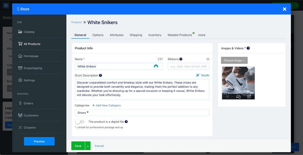 site123 ecommerce tools