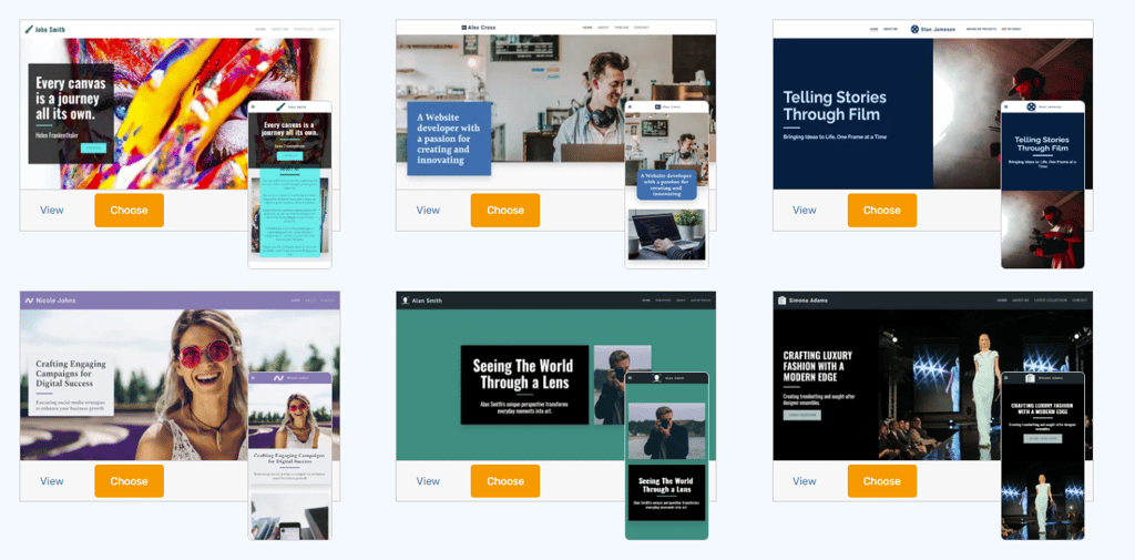 SITE123 templates for resumes