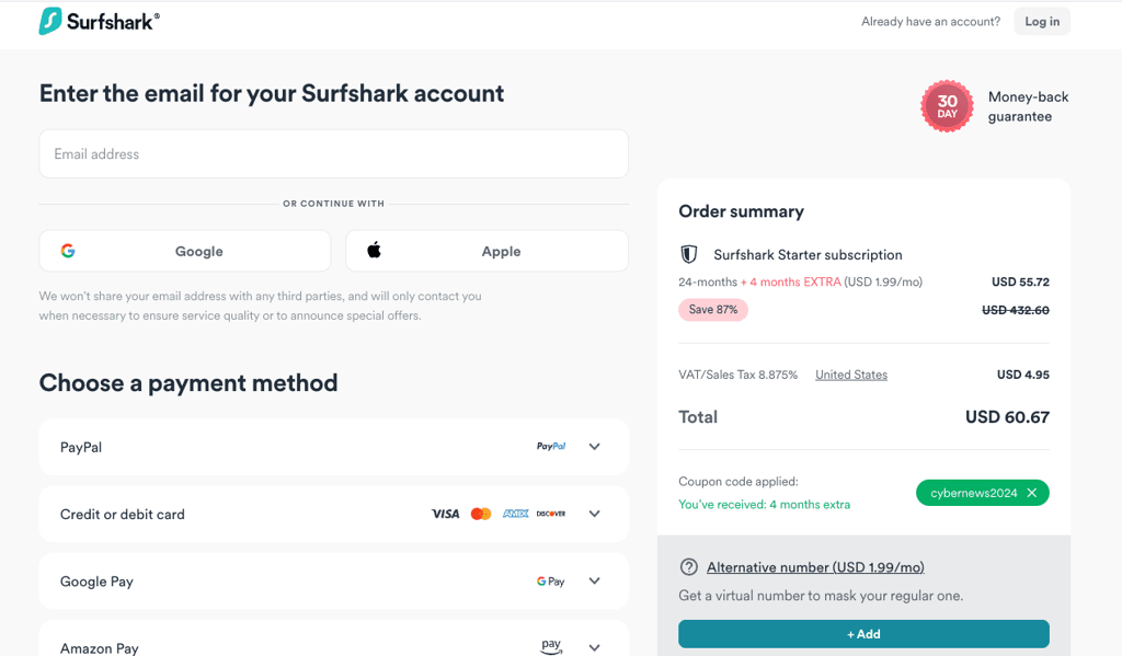 surfshark order summary
