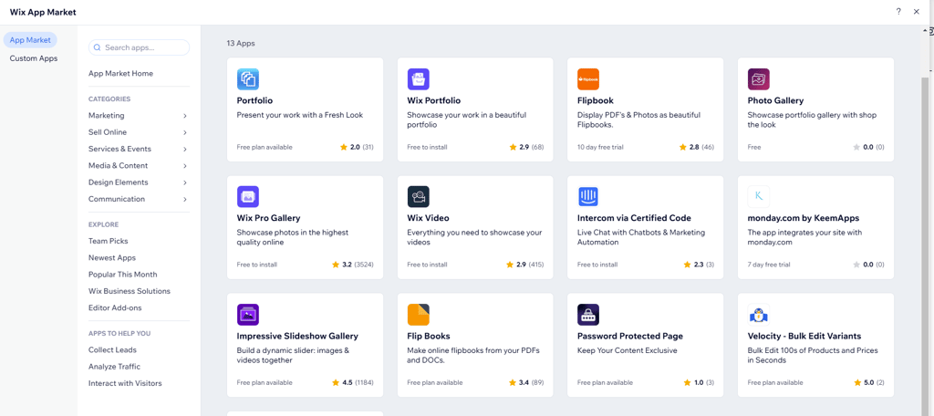 Wix App market