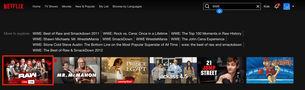 Netflix WWE library in the US
