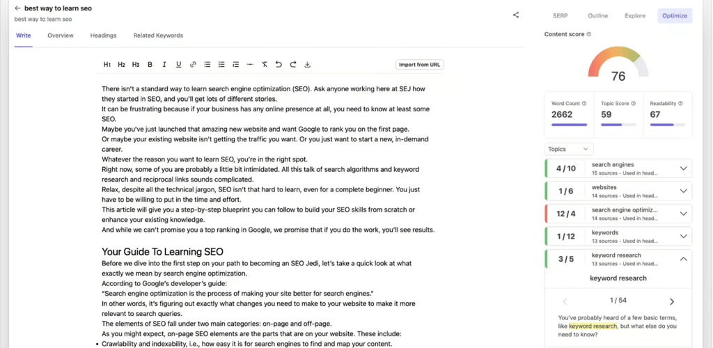 Content score in NeuralText