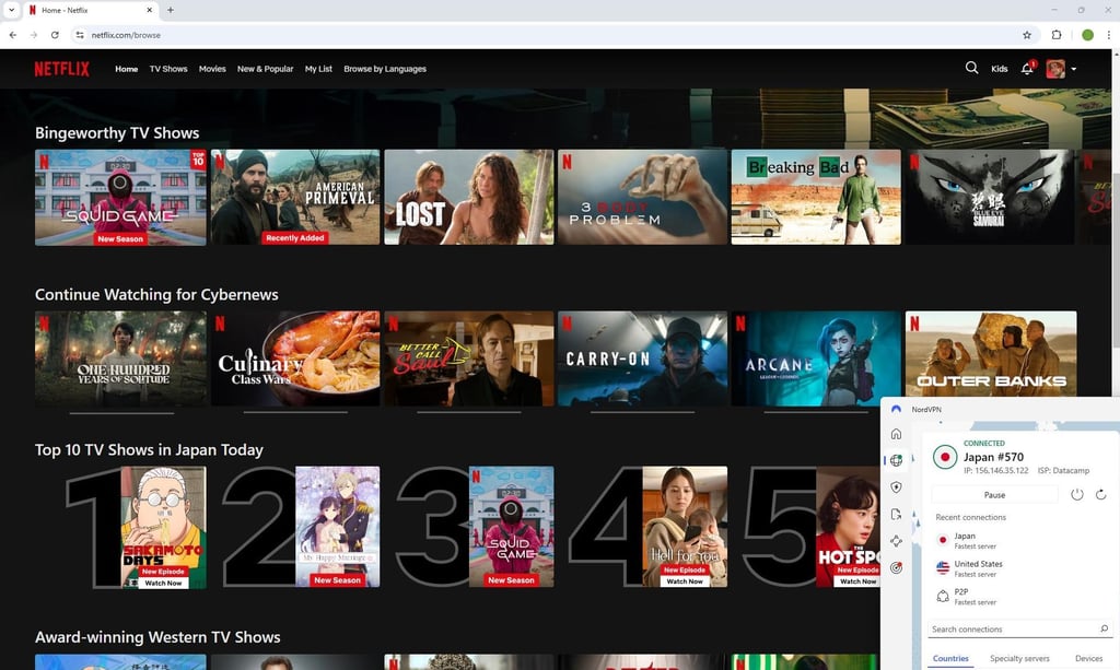 Netflix Japan unblocked with NordVPN