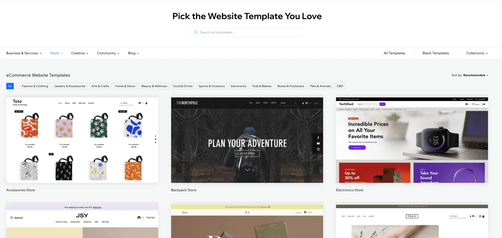 Wix provided templates