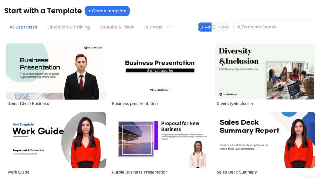 DeepBrain AI select template