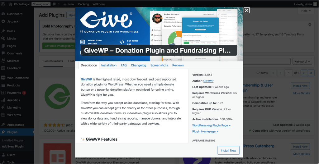 WordPress GiveWP
